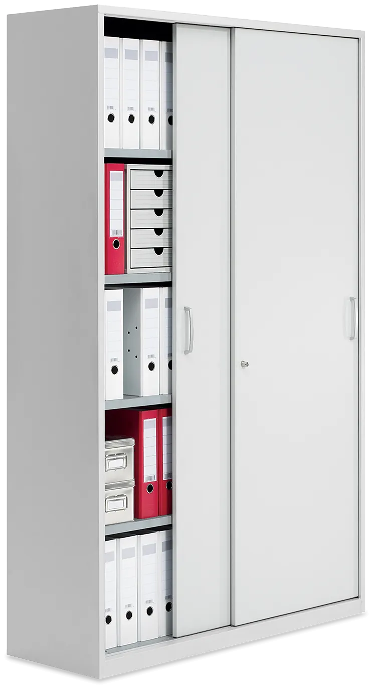 Schiebetürenschrank aus Stahl und Holz
