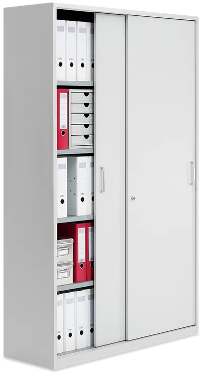 Schiebetürenschrank aus Stahl und Holz