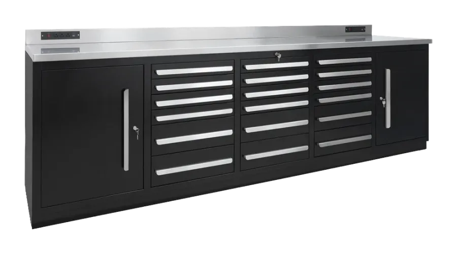 Werkbank 18 Schubladen, 2850 mm